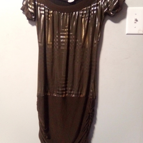 INTERI brand cold shoulder rouched  brown print dress - Picture 7 of 8